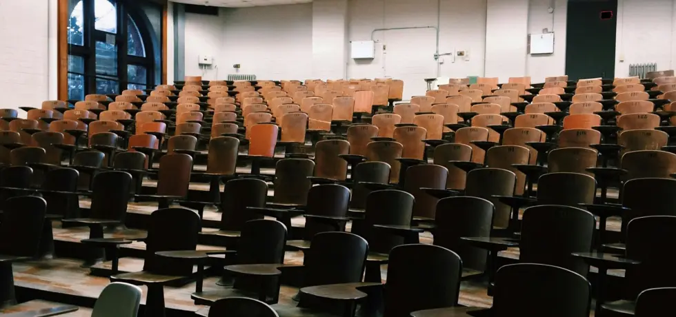 A room with lecture-style seating.
